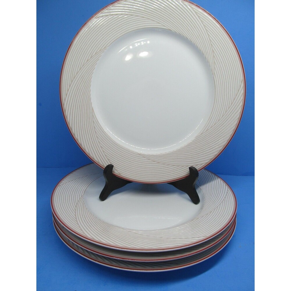 DANSK Tapestries Twill  Red White Tan 12" Chop Plates Bundle of 4